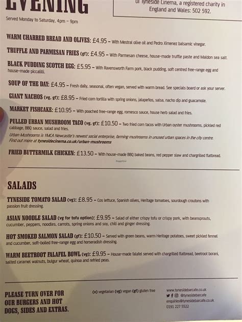tyneside bar cafe menu.